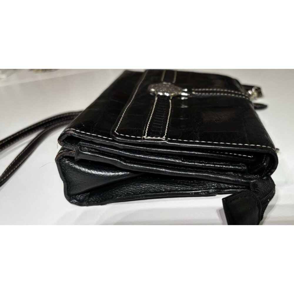 Brighton Small Crossbody Purse Bag Clutch Pebbled Black Crocodile Embossed - Picture 5 of 10